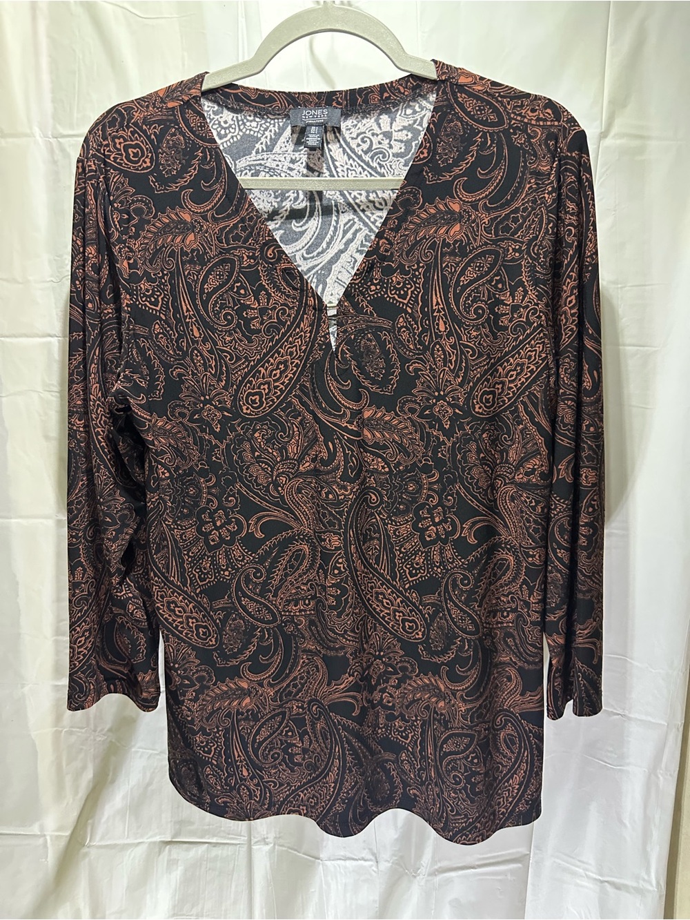 VTG Jones New York Signature Brown/Black Silk Blend Paisley Y2K Knit Top-L